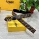 Fendl 芬迪 专柜同款 宽40Mm 标志造型宽皮带。钉扣式带扣。棕色小牛皮制成。印有浮雕手绘黑色与棕色 Ff 图案。镀金表面金属制品，品质保证。