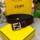 Fendi芬迪专柜同款 宽4.0Cm 双环正反用腰带 Ff按钉搭扣 Cuoio Romano皮革材质 反面面料带有烟草黄和黑色Ff图案 黑色珐琅金属饰面 时尚经