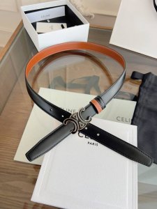 赛琳CéLine 全套包装 凯旋门Triomphe珐琅搭扣 Taurillon皮革 牛剖层革衬里 ，中腰 金色饰面 宽度：1英寸 2.5Cm 腰带 不可拆卸Tr