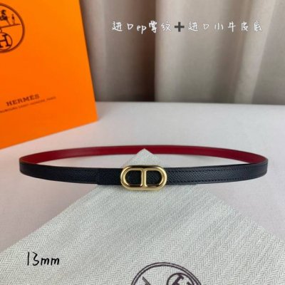 HermèS 爱马仕女款细腰带 原单品质 原版进口E手掌纹配进口小牛皮底 双面可用 黑色红色 13Mm宽 搭配H亮金 银扣