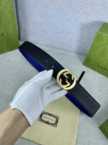 宽度4.0Cm Gucci 互扣式双G带旋转扣，源自品牌现代风格典藏设计，经过重新诠释而别具新意。呈现于纤细的进口两面用腰带之上。