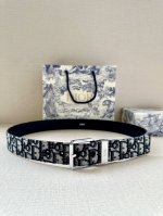 Dior 这款腰带采用黑色超迷你 Oblique 印花面料精心制作，搭配金属覆层黄铜腰带扣，彰显优雅时尚的风范。腰带长度可调节，可与各式 35 毫米腰带扣随心搭