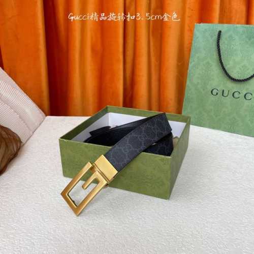 Gucci经典Pvc印花腰带，底部为黑色猪皮纹，搭配专柜精品旋转扣，两面可用，宽3.5Cm