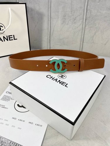 宽度3.0Cm Chanel 香奈儿 女士腰带皮带新款柔软的进口小牛皮金 银色磨胶金属钢扣。