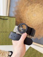 特 Gucci.古驰 全套包装 G U C C I 新款圆形互扣式双g搭扣 宽4.0Cm 由原厂进口皮订制专用面料+原厂底皮拼接而成的手工腰带 顶级手工 进口边