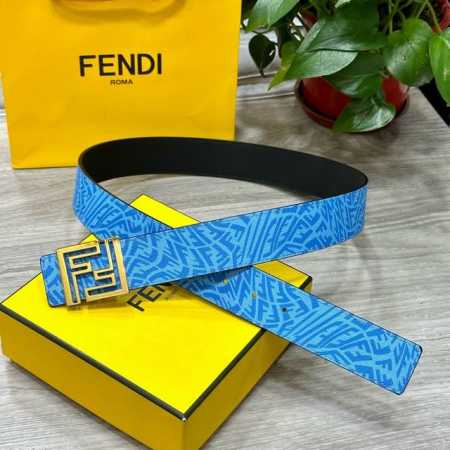 Fendl芬迪专柜同款 宽40Mm原版定制天蓝色Ffvertigo图案皮料 搭配Ff按钉钢扣 时尚潮流 经典百搭款 - 点击图像关闭