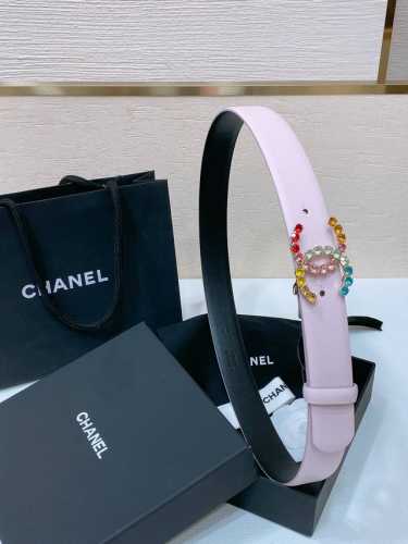 Chanel 24C 水钻粉 红 兰 青 黄彩色金属 Logo搭扣 黄铜金属进口胎牛皮平纹带身 手感柔软 细腻 3.0Cm