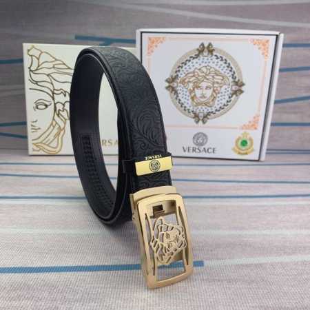 品名：Versace.范思哲 自动带 材质：原单牛皮腰带 百分百头层牛皮腰带保证真皮，24K纯钢扣，专柜原单品质、做工精细，时尚大牌，送人自用首选 包装： 请认 - 点击图像关闭