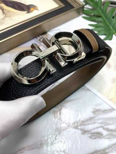 菲拉格慕：原单头层牛皮荔枝纹身，黑色与土黄双色一体，配全套包装 两面均可佩戴、五金可随意搭配，可裁剪，原产皮料定制，专柜宽度3.5Cm