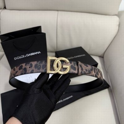 Dg，宽3.5Cm Dolce&Gabbana 豹纹印花 Dauhine 小牛皮与小牛皮双面腰带，搭配钌电镀 Dg 交叉造型徽标搭扣：钌色电镀金属徽标搭扣