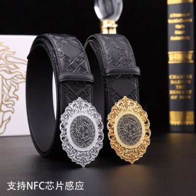 特 范思哲秘原单高档品质专柜官网同步支持NFC感应宽度3.8精美钢扣头意大利双面进口头层小牛皮原版花纹手感极佳 上身郊果棒男士最爱商务休闲两用长度100一125