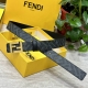 Fendi 芬迪 专柜同款 宽3.0Cm 双环正反用腰带 Ff按钉搭扣 黑色cuoio Romano皮革材质 反面面料带有烟草灰和黑色ff图案 黑色珐琅金属饰面