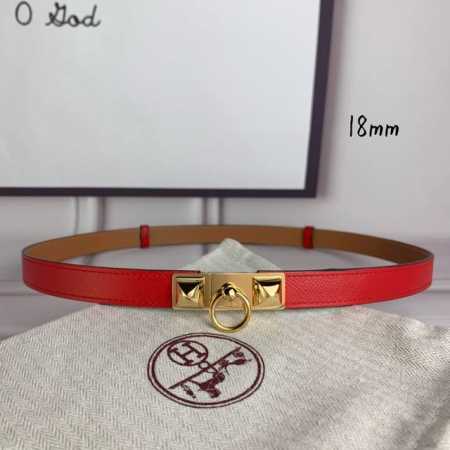 HermèS 爱马仕女款金字塔腰带，进口手掌纹，大红色＋E土黄色平纹底，配原单钢扣，带身18Mm宽，腰围大小可调节 - 点击图像关闭