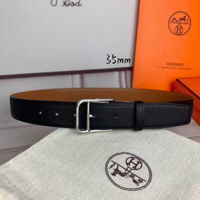 HermèS 爱马仕 新款针扣皮带 原单品质 进口头层牛皮 黑色荔枝纹面搭配土黄色平纹底 35Mm宽 配官网亮金 亮银扣