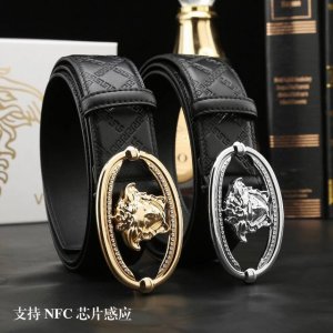 特 范思哲秘原单高档品质专柜官网同步支持NFC感应宽度3.9精美镶钻扣头意大利双面进口头层小牛皮原版美人头花纹手感极佳 上身郊果棒男士最爱商务休闲两用长度100