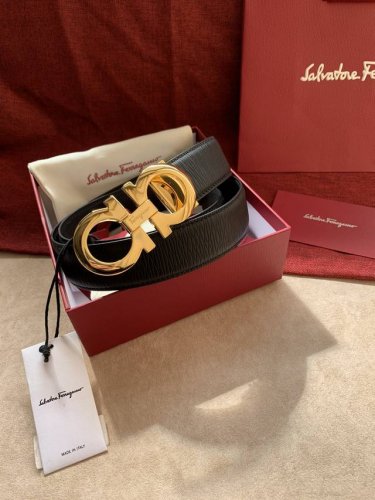 Salvatore、 Ferragamo 基础经典男款3.5Cm 官网有售 专柜同步最新原版定制扣头 两面头层牛皮 顶级 原单130