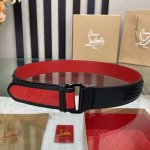 特 3.8宽Christian Louboutin 男士Ricky标志性徽标搭扣黑色腰带红色底，双面牛皮。