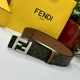 特 Fendi芬迪专柜同款 宽4.0Cm 双环正反用腰带 Ff按钉搭扣 土黄Cuoio Romano皮革材质 反面面料带有烟草黄和黑色Ff图案 四方金属饰面 时