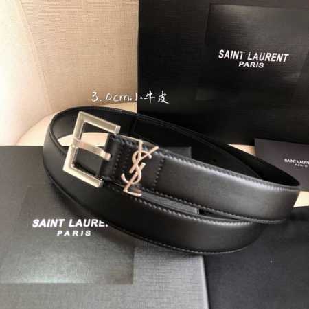 特 Ysl平纹顶级小牛皮软腰带 3.0Cm方形针铜扣非市场合金扣Cassandre 标识腰带环 - 点击图像关闭