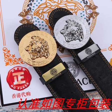 品名：Versace.范思哲原单 材料：百分百头层牛皮，保证真皮。24K纯钢扣双面可用专柜同等质量， 送人自用首选 包装： 请认准如图专柜包装，赠送打孔器，银联 - 点击图像关闭