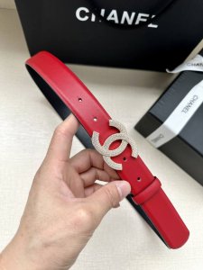 特 宽度3.0Cm Chanel香奈儿简约时尚潮流百搭平滑扣施洛华水晶满钻金属钢扣、牛皮皮带女款 此腰带多色可选！