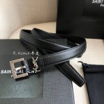 特 Ysl平纹顶级小牛皮软腰带 2.0Cm方形针铜扣非市场合金扣Cassandre 标识腰带环