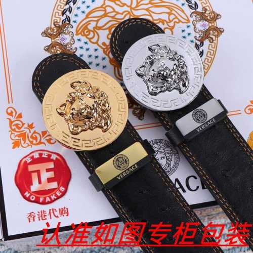 品名：Versace.范思哲原单 材料：百分百头层牛皮，保证真皮。24K纯钢扣双面可用专柜同等质量， 送人自用首选 包装： 请认准如图专柜包装，赠送打孔器，银联