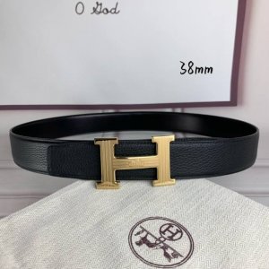 HermèS爱马仕 双头尖 双面原版 原单品质 进口头层牛皮 黑色荔枝纹搭配黑色平纹 寸半38Mm 配官网H马拉车雕刻纹亮面金 银扣