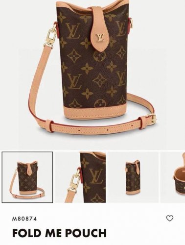 Lv薯条斜挎手机包Mini包包 M80874 Louis Vuitton 路易威登Fold Me 斜挎包此款Fold Me 包以Monogram 帆布和牛皮革打