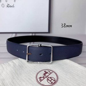 HermèS 爱马仕针扣 原单品质 头层牛皮 深蓝色荔枝纹搭配黑色平纹 38Mm宽 双面可用 配官网H亮银扣 DDD