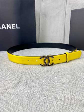 特 宽度3.0Cm Chanel 香奈儿 平纹牛皮金 银 色金属暗印品牌logo磨胶钢扣。 - 点击图像关闭