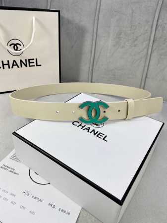 宽度3.0Cm Chanel 香奈儿 女士腰带皮带新款柔软的进口小牛皮金 银色磨胶金属钢扣。 - 点击图像关闭