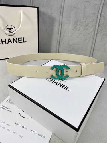 宽度3.0Cm Chanel 香奈儿 女士腰带皮带新款柔软的进口小牛皮金 银色磨胶金属钢扣。