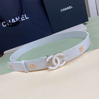 特 C Hanel Logo树脂黑 与 白 Cc扣 黄铜金色金属 3.0Cm精品 小牛皮腰带 手感极佳 典雅 欧码75、80、85、90、95、 不含扣长度