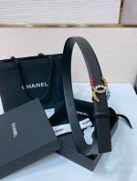 Chanel 24C 水钻粉 红 兰 青 黄彩色金属 Logo搭扣 黄铜金属进口胎牛皮平纹带身 手感柔软 细腻 3.0Cm