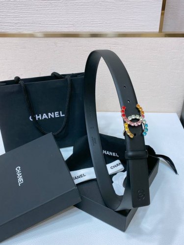 Chanel 24C 水钻粉 红 兰 青 黄彩色金属 Logo搭扣 黄铜金属进口胎牛皮平纹带身 手感柔软 细腻 3.0Cm