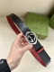 特P200 宽度4.0Cm Gucci 双面腰带，一侧为Gg Supreme帆布，反面一侧为枣红色头层小牛皮。配以互扣式双G菱形钢扣采用真空电镀/