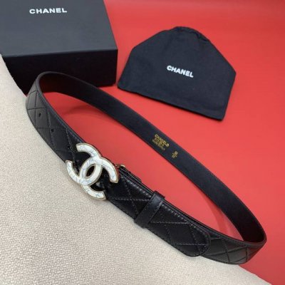 特 chanel 24c 珐琅 黑 与白 渐变logo铜扣 小牛皮腰带 双面头层牛皮 3.0cm