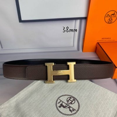 特 P190 HermèS[正]爱马仕 双头尖 双面原版 原单品质 进口头层牛皮 咖啡荔枝纹搭配黑色平纹 寸半38Mm 配官网H马拉车花纹亮金 亮银 亮枪扣