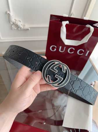 Gucci.古驰 全套包装 绝美Gucci 双G扣男士新款腰帶 專櫃同步 寬4厘米 雙面進口荔枝紋雙面雙色可用 精緻真空電鍍雙G鋼扣 時尚百搭款 - 点击图像关闭
