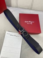 特 宽度3.5Cm Ferragamo 菲拉格慕 两面手掌纹双面头层牛皮皮带，配有金 白 枪色金属Gancio双扣。该皮带可调节，且能根据需要剪裁，达到修身效果