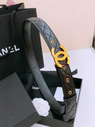 Chanel Logo 光面经典Cc搭扣 黄铜金色金属 3.0Cm精品 羊皮腰带 手感柔软极佳 典雅
