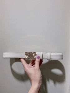 特 Celine 23 中号Triomphe Taurillon皮革腰带 青铜色 Taurillon.中腰，金色饰面金属件、亮面牛皮腰带 咖啡色！Triomph