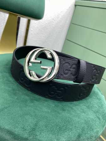 Gucci 古驰 4.0 新品 饰互扣式双g搭扣宽版腰带 官网新款皮带 进口荔枝纹牛皮 热压花 - 点击图像关闭