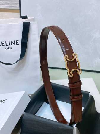 Celine 23 小号Triomphe Taurillon皮革腰带 青铜色 Taurillon.中腰，金色饰面金属件、亮面牛皮腰带 咖啡色！Triomphe皮 - 点击图像关闭