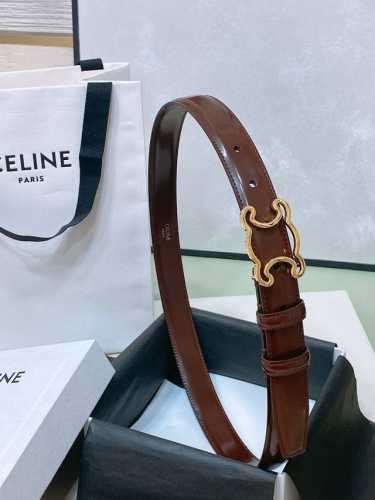 Celine 23 小号Triomphe Taurillon皮革腰带 青铜色 Taurillon.中腰，金色饰面金属件、亮面牛皮腰带 咖啡色！Triomphe皮