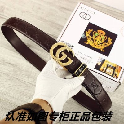 品名：古奇.Gu Cci自动扣 型号：认准如图专柜包装，赠送打孔器 材料：百分百头层牛皮皮带，保证真皮自动扣系列，背面采用齿式设计，耐用舒适专柜同等质量， 送人