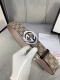 Gucci宽度4.0Cm 一侧为gg Supreme高级人造帆布，反面一侧为单色头层磨砂底、配以interlocking 菱形双层带扣。