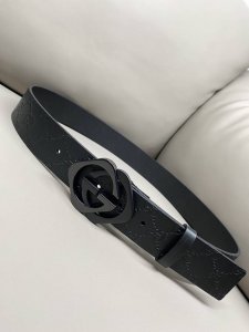 Gucci 古琦 棱形扣 进口牛皮 不车线简约 热压成型工艺 双层对G款 4.0宽度