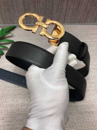 配全套包装礼盒 菲拉格慕：原单双面头层牛皮荔枝纹带身，黑兰双色一体，配全套包装 支持Nfc扫描！五金可随意搭配，可双用可裁剪，原产皮料定制，专柜宽度3.5Cm - 点击图像关闭